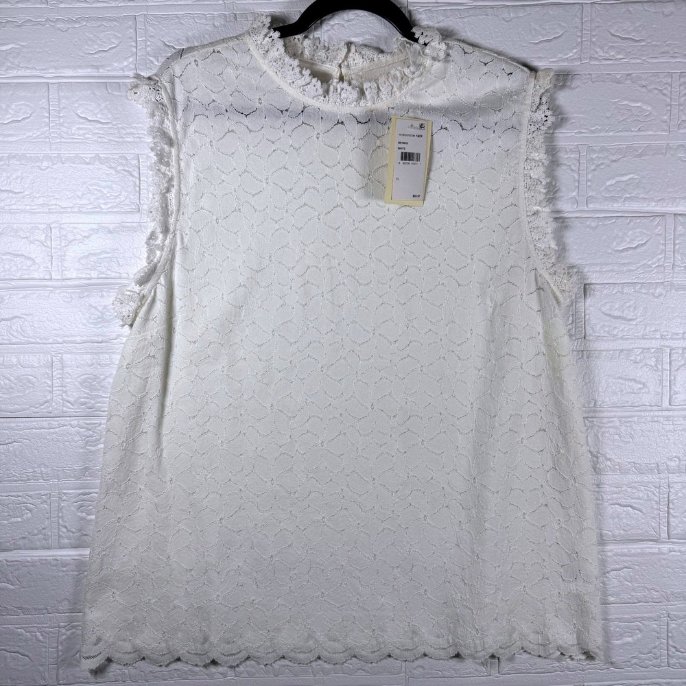 Everleigh Lace Top Women XL White Mock Neck Sleeveless Crochet Trim BE19816